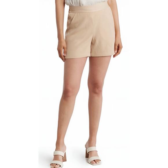 Max Studio Elastic Waist Pull On Chino Shorts Tan Neutral Minimalist Size L NWT - Picture 1 of 9
